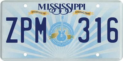 MS license plate ZPM316