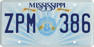 MS license plate ZPM386
