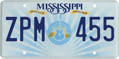 MS license plate ZPM455