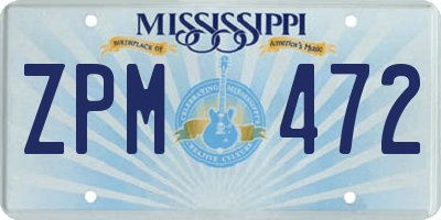 MS license plate ZPM472
