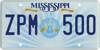 MS license plate ZPM500