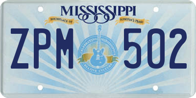 MS license plate ZPM502