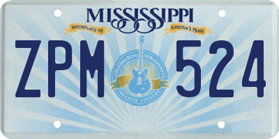 MS license plate ZPM524