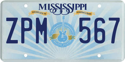 MS license plate ZPM567