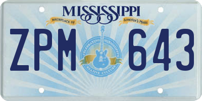MS license plate ZPM643