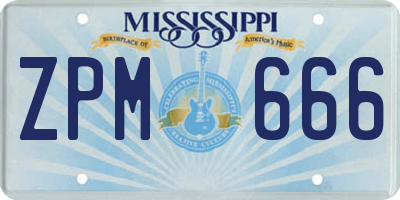 MS license plate ZPM666
