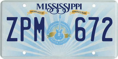 MS license plate ZPM672