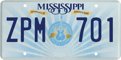 MS license plate ZPM701