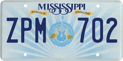 MS license plate ZPM702