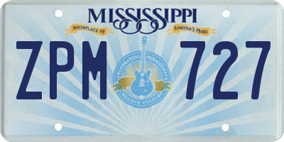 MS license plate ZPM727