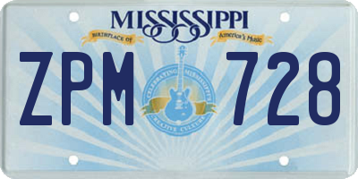 MS license plate ZPM728