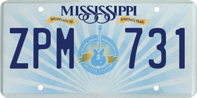 MS license plate ZPM731