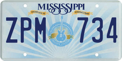 MS license plate ZPM734