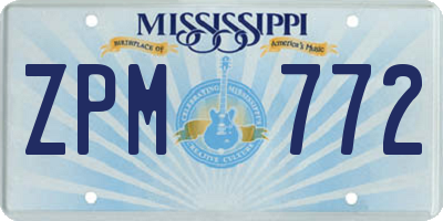 MS license plate ZPM772