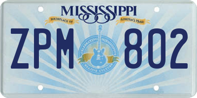 MS license plate ZPM802