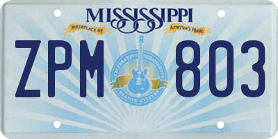 MS license plate ZPM803