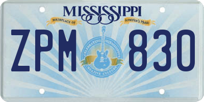 MS license plate ZPM830