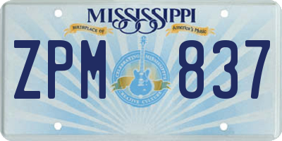 MS license plate ZPM837