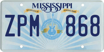 MS license plate ZPM868