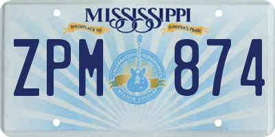 MS license plate ZPM874