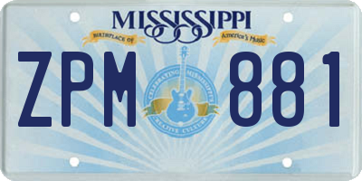 MS license plate ZPM881