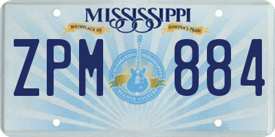MS license plate ZPM884