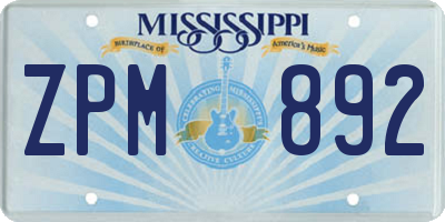 MS license plate ZPM892