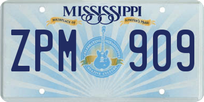MS license plate ZPM909