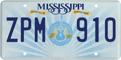 MS license plate ZPM910