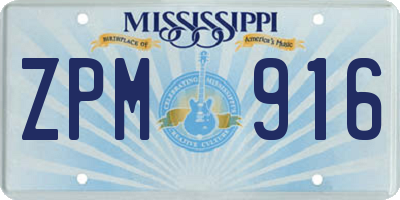 MS license plate ZPM916