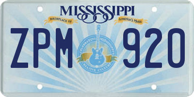 MS license plate ZPM920