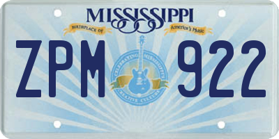 MS license plate ZPM922