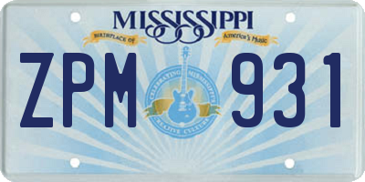 MS license plate ZPM931