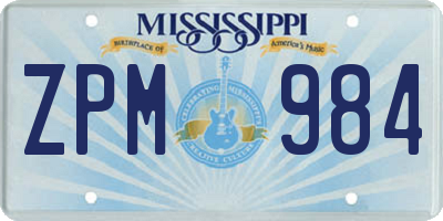 MS license plate ZPM984