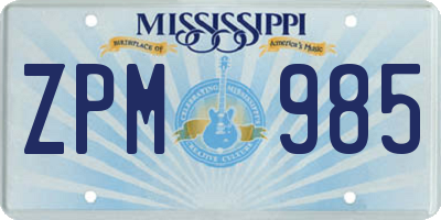 MS license plate ZPM985
