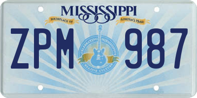 MS license plate ZPM987