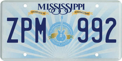 MS license plate ZPM992