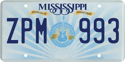 MS license plate ZPM993