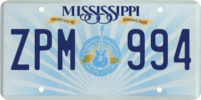 MS license plate ZPM994