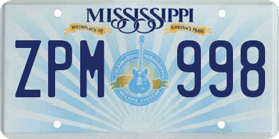 MS license plate ZPM998