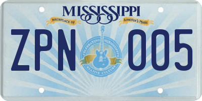 MS license plate ZPN005
