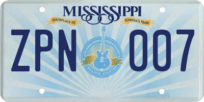 MS license plate ZPN007