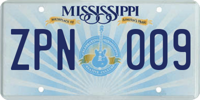 MS license plate ZPN009