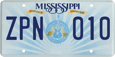 MS license plate ZPN010