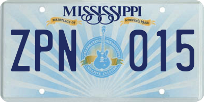 MS license plate ZPN015