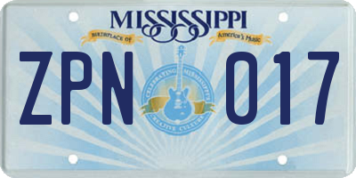 MS license plate ZPN017