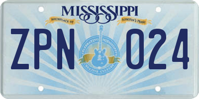 MS license plate ZPN024