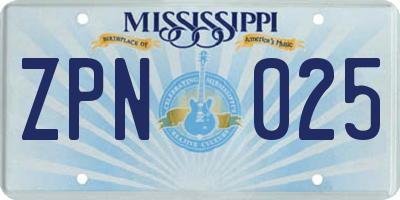 MS license plate ZPN025