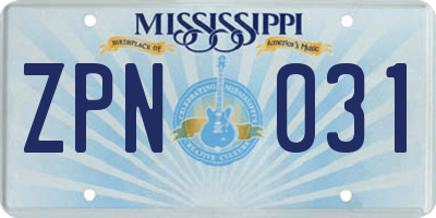 MS license plate ZPN031