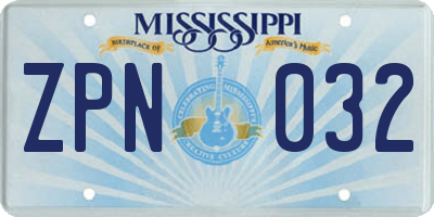 MS license plate ZPN032